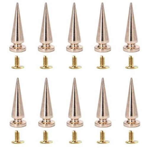 Uviviu 20 Pcs 29mm Spike and Studs, Metal Rivet Screw on Cone for Leather Crafts Punk DIY Clothing (Gold)