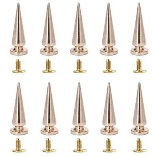 Uviviu 20 Pcs 29mm Spike and Studs, Metal Rivet Screw on Cone for Leather Crafts Punk DIY Clothing (Gold)