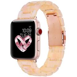 V-MORO Compatible Apple Watch Band 38mm 40mm Women - Resin Apple Watch Band Bracelet Metal Stainless Steel with Gold Buckle for Apple Watch Series 5 Series 4 Series 3 Series 2 - Pearly Floral Pink