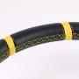 Black Leather/Gunmetal 3 Spokes/Yellow Stitch and Stripe 3.50'' Deep Dish 70mm 6-Bolt Pattern 320mm (12.60'' Inches) Steering Wheel