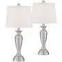 Blair Modern Table Lamps Set of 2 Brushed Steel Metal White Drum Shade for Living Room Family Bedroom Bedside Nightstand - Regency Hill Blair Modern Table Lamps Set of 2 Brushed Steel Metal White Drum Shade for Living Room Family Bedroom Bedside Nightstand - Regency Hill