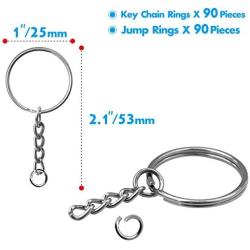 90 Pack 1 Inch Small Size Metal Steel Split Key Rings Keychain Parts with Open Jump Ring Connector for Home and Crafts