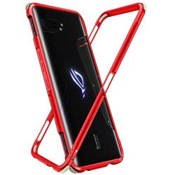 MME ASUS ROG 2 Phone Case Bumper Metal Luminous Rubber Corner Shockproof Full Body Protection with Tempered Glass Screen Protector and Anti-Scratch Carbon Fiber Skin Back (Red)