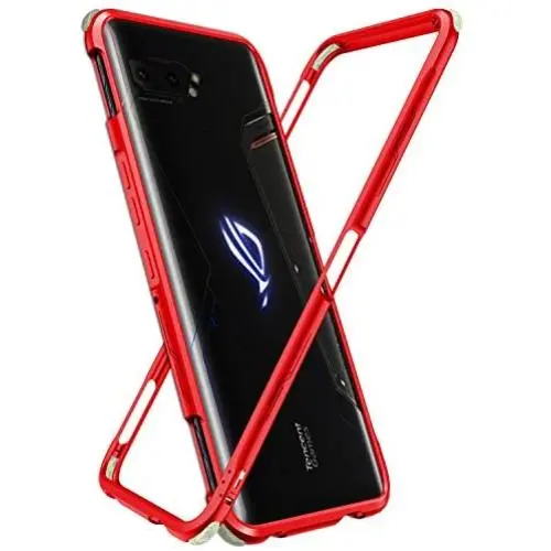 MME ASUS ROG 2 Phone Case Bumper Metal Luminous Rubber Corner Shockproof Full Body Protection with Tempered Glass Screen Protector and Anti-Scratch Carbon Fiber Skin Back (Red) MME ASUS ROG 2 Phone Case Bumper Metal Luminous Rubber Corner Shockproof Full Body Protection with Tempered Glass Screen Protector and Anti-Scratch Carbon Fiber Skin Back (Red)