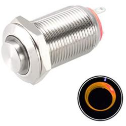 uxcell Latching Metal Push Button Switch High Head 12mm Mounting Dia 1NO 12V Yellow LED Light