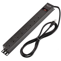 BESTTEN 1U PDU, 8-Outlet Metal Power Strip with 9ft Extension Cord and Surge Protector (900 Joules), 15A/125V/1875W, 19-inch Server Rack Mount Power Distribution Unit, ETL Listed