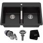 Kraus Quarza Kitchen Sink, 33-Inch Equal Bowls, Black Onyx Granite, KGD-433B model