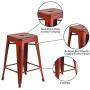 Flash Furniture Commercial Grade 24'' High Backless Distressed Kelly Red Metal Indoor-Outdoor Counter Height Stool