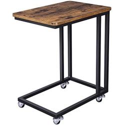 VASAGLE Industrial Side Table, End Table for Coffee Laptop Tablet, Mobile Table with Rolling Casters, Steel Frame, for Living Room, Bedroom, Rustic Brown and Black ULNT50X