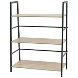 C-Hopetree Ladder Bookshelf - 3 Tier Bookcase Display Shelf - Black Metal Frame