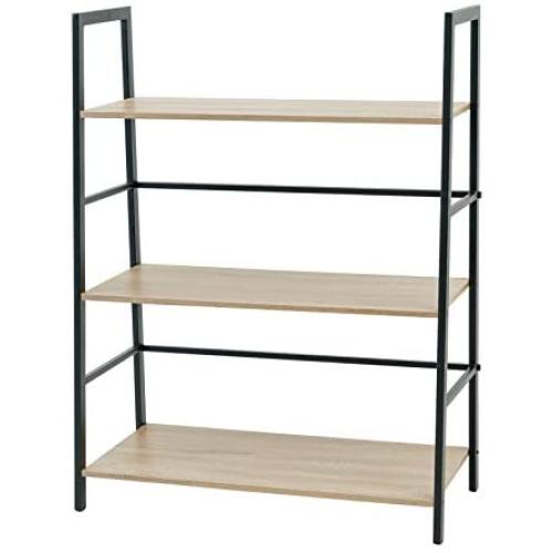 C-Hopetree Ladder Bookshelf - 3 Tier Bookcase Display Shelf - Black Metal Frame