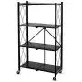 Foldable Shelving Unit Storage Rack on Wheels Large Capacity, Heavy Duty Steel 4-Shelf Organizer with Hooks, Black Foldable Shelving Unit Storage Rack on Wheels Large Capacity, Heavy Duty Steel 4-Shelf Organizer with Hooks, Black