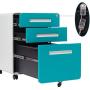 AUTSCA 3 Drawer Mobile Filing Cabinet Office Drawers Vertical File Cabinet with Lock, Legal/Letter/A4 Files, Fully Assembled Except Wheels, Blue