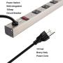 Power Strip Heavy Duty Metal 12 Outlets Power Socket with 15ft Long Cord and Circuit Breaker