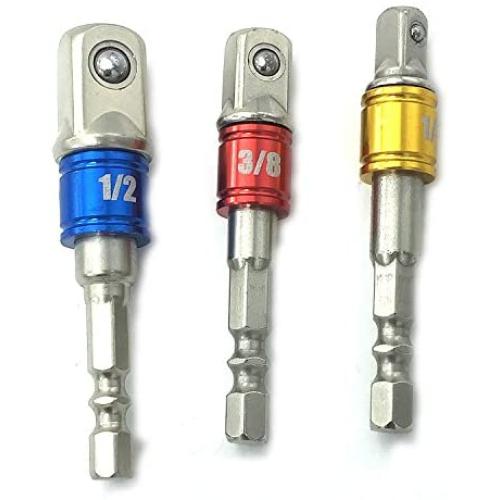 PANOVO (3Pcs) PE-14000 Power Hand Tools Sockets Adapter sets, Hex Square Nuts Driver Drill Impact Socket Extension Bit Adapter Socket Wrench Adapter Set 1/4'' 3/8'' 1/2'' drive.