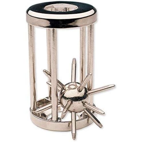 Bits and Pieces - Trapped Satellite Metal Brainteaser Puzzle - Metal Spiked Ball in Steel Chamber - Brainteaser Puzzle Measures 3'' x 1''