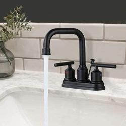 WOWOW Bathroom Faucet Black 4 inch Bathroom Sink Faucet Centerset Lift Rod Drain Stopper 2 Handle Lavatory Commercial Contemporary Faucet High Arc Brass Faucets for Bathroom