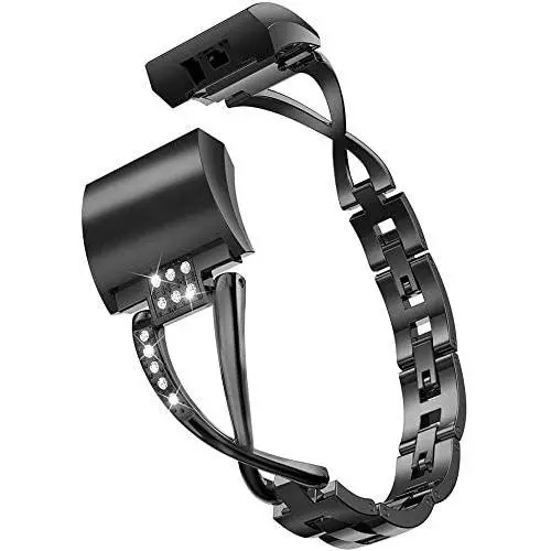Glebo Compatible with Fitbit Charge 2 Bands for Women, Bling Bracelet Metal Straps Bracelet Bangle Wristbands Accessories Replacement Bands for Fitbit Charge 2 Band Small Large, Black Glebo Compatible with Fitbit Charge 2 Bands for Women, Bling Bracelet Metal Straps Bracelet Bangle Wristbands Accessories Replacement Bands for Fitbit Charge 2 Band Small Large, Black