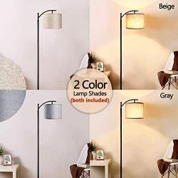 Rottogoon Floor Lamp for Living Room, LED Standing Lamp with 2 Lamp Shades for Bedroom, 9W LED Bulb Included - Black