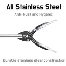 FTH All Stainless Steel Grabber Reacher 48'' Pickup Tool Heavy Duty Trash Picker Log BBQ Fireplace pits Snake Tongs