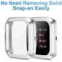 HAPAW Metal Bands Plus Screen Protector Case Compatible with Fitbit Versa 2, Stainless Steel Magnetic Mesh Strap Men Women Bracelet Wristbands Accessories with 2-Pack Bumper Cover for Versa 2 Smartwatch (Silver, Large)