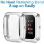 HAPAW Metal Bands Plus Screen Protector Case Compatible with Fitbit Versa 2, Stainless Steel Magnetic Mesh Strap Men Women Bracelet Wristbands Accessories with 2-Pack Bumper Cover for Versa 2 Smartwatch (Silver, Large)