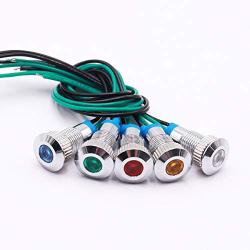 mxuteuk 5 Pcs 110V-220V 8mm 5/16'' LED Metal Indicator Light Waterproof Signal Lamp Red Yellow Blue Green White with Wire for Car Truck Boat M8-110P