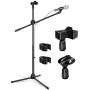 InnoGear Microphone Stand, Foldable Tripod Boom Stand Adjustable Height Heavy Duty Mic Boom Stand with Dual Mic Clip Holders and Metal Base for Singing, Speech, Stage, Outdoor Activities