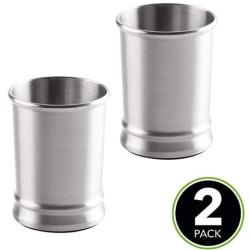 mDesign Modern Round Metal Tumbler Cup for Bathroom Vanity Countertops for Rinsing, Drinking, Storing Dental Accessories and Organizing Makeup Brushes, Eye Liners - 2 Pack - Brushed