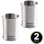 mDesign Modern Round Metal Tumbler Cup for Bathroom Vanity Countertops for Rinsing, Drinking, Storing Dental Accessories and Organizing Makeup Brushes, Eye Liners - 2 Pack - Brushed