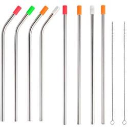 Kichwit Stainless Steel Smoothie Straws - Reusable Wide Metal Drinking Straws - 8 Pack with 2 Cleaning Brushes - 9 Inch Long, 5/16 Inch Wide