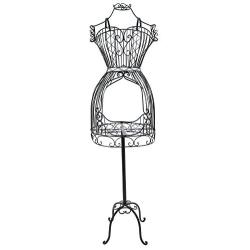 MyGift Vintage Designers Black Metal Adjustable Wire Frame Dress Form Display Stand/Freestanding Mannequin Garment Rack