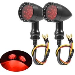 PBYMT Motorcycle Bullet Style Turn Signal Light Red Lamp Compatible for Chopper Bobber Cruiser Honda Suzuki Kawasaki Yamaha Harley BMW More (Black Housing)