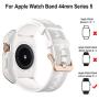 HATALKIN Compatible with Apple Watch Band Case 44mm Series 6/SE/5/4, Sport Liquid Silicone Bands & Metal/PC Cover for Apple Watch SE 44mm & iWatch Series 4/5/6 44mm (White/Rose Gold)