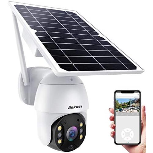 Ankway Solar Security Camera Outdoor with 18000mAh Rechargeable Battery, Wireless Security Camera System, 2.4G WiFi Cam 1080P FHD Color Night Vision, IP65, 2-Way Audio, Pan Tilt, PIR Motion Detection