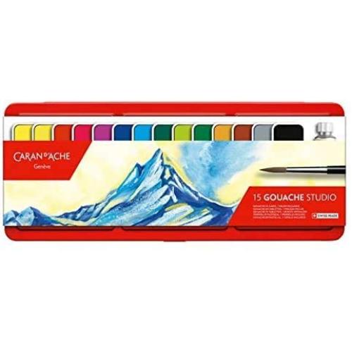 Caran dAche Gouache Studio 15 Assorted Colors Set in Metal Tin - 3 Pack