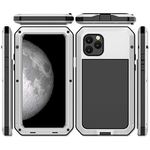 iPhone 11 Pro Max Case, CarterLily Full Body Shockproof Dustproof Waterproof Aluminum Alloy Metal Gorilla Glass Cover Case for Apple iPhone 11 Pro Max 6.5 inch (White)
