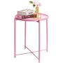 CERBIOR Tray End Table, Round Metal Tray Table Side Sofa Table Anti-Rust and Waterproof Outdoor & Indoor Snack Table Accent Coffee Table Bright Pink