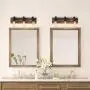 LOG BARN Vanity Lights, Bathroom Fixtures in Rustic Wood and Oil Rubbed Metal Finish, Farmhouse Wall Sconces with Adjustable Sockets Over Mirrors LOG BARN Vanity Lights, Bathroom Fixtures in Rustic Wood and Oil Rubbed Metal Finish, Farmhouse Wall Sconces with Adjustable Sockets Over Mirrors