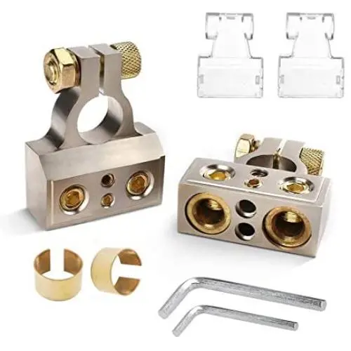 SUNMORN Battery Terminal Connector, 0/4/8/10 Gauge Heavy Duty AMP Car Battery Terminals Connectors, Shims Positive & Negative, with Special Tools, 1 Pair