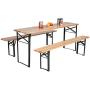 HOMGX 3-Piece Picnic Table, 70’’ Folding Picnic Table with Benches, Outdoor Portable Wooden Picnic Table, Picnic Beer Table Set with Stable Metal Frame, Camping Picnic Table for Garden, Patio