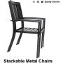 MFSTUDIO 5 Piece Patio Dining Set Metal Patio Armrest Dining Stackable Chairs and Larger Square Table Set, 37'' Square Bistro Table and 4 Backyard Garden Chairs - Umbrella Hole 1.57''
