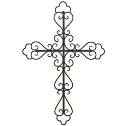 Lavish Home Handmade Short Flat White Mango Wood Vase Metal Cross Fleur De Lis Design-Rustic Handcrafted Religious Wall Art for Decor in Living Room, Bedroom