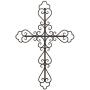 Lavish Home Handmade Short Flat White Mango Wood Vase Metal Cross Fleur De Lis Design-Rustic Handcrafted Religious Wall Art for Decor in Living Room, Bedroom