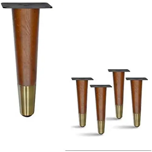 4 pcs Set Straight Wood Furniture Legs, Sofa Legs, Bench Legs, Table Legs with Metal Footings (6''H Antique Brass Finish Metal Footing) 4 pcs Set Straight Wood Furniture Legs, Sofa Legs, Bench Legs, Table Legs with Metal Footings (6''H Antique Brass Finish Metal Footing)