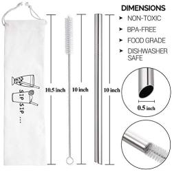 [Angled Tips] 2 Pcs Jumbo Reusable Boba Straws & Smoothie Straws, 0.5'' Wide Stainless Steel Straws, Metal Straws for Bubble Tea/Tapioca Pearl, Milkshakes,Smoothies | 1 Cleaning Brush & 1 Case