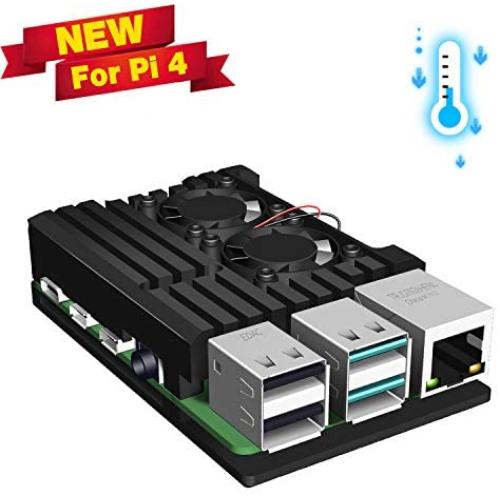 Jun-Electron for Raspberry Pi 4 Model B Case, Dual Cooling Fan, Enclosure Aluminum Alloy Case with Heatsink Pillar