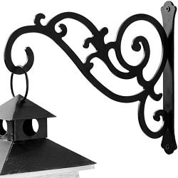 HongKim 1 Piece 11-Inch Iron Plant Wall Hanger Decorative Outdoor Metal Hanging Plant Bracket Hook for Basket Planter Bird Feeder Windchime Lantern, Black