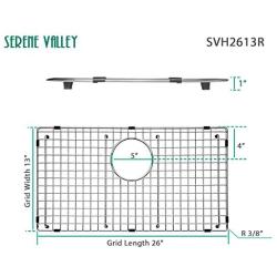 Serene Valley Sink Bottom Grid 26'' X 13'', Rear Drain with Corner Radius 3/8'', Sink Protector SVH2613R