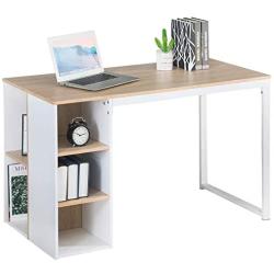 Office Computer Writing Desk with Storage Large Work Desk with 5 Shelves Students Study Table Modern Wood Home PC Laptop Table with Metal Legs White Furniture Sets(43.3 x 19.7 x 29.5 inches)